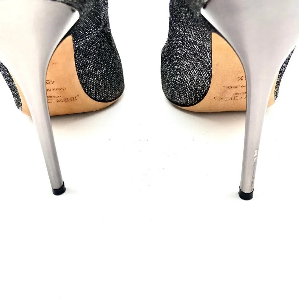 Jimmy Choo Romy 100 Silver Anthracite Stiletto Glitter Heel Pumps, EU 40.5 US 10 - Picture 8 of 11